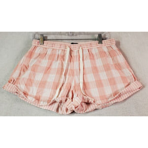 Topshop Pajama‎ Shorts Womens Size 8 Pink Check Cotton Elastic Waist Drawstring